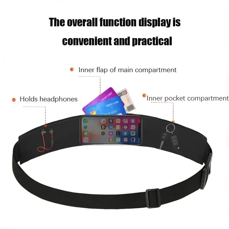 Running Belt with Large Phone Holder,Adjustable Waterproof Sports Waist Bag with Zipper Pocket,Reflective Strips Jogging Fitness