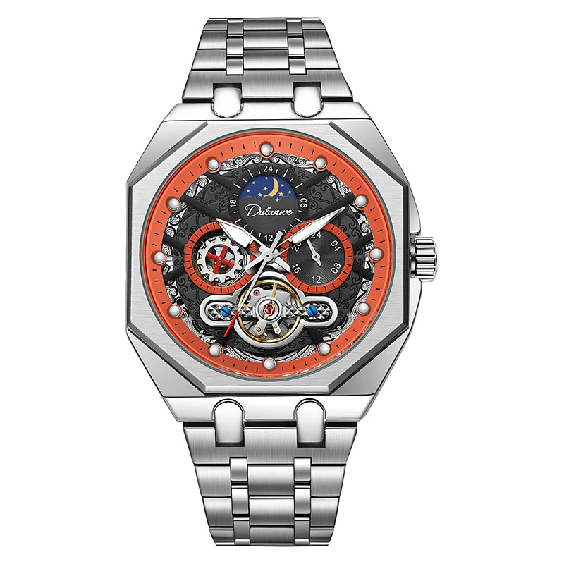 Red Second Hand Tourbillon Mechanical Watch for Men Luminous Hands Business Automatic Mens Watches Top Brand Luxury Steel Strap