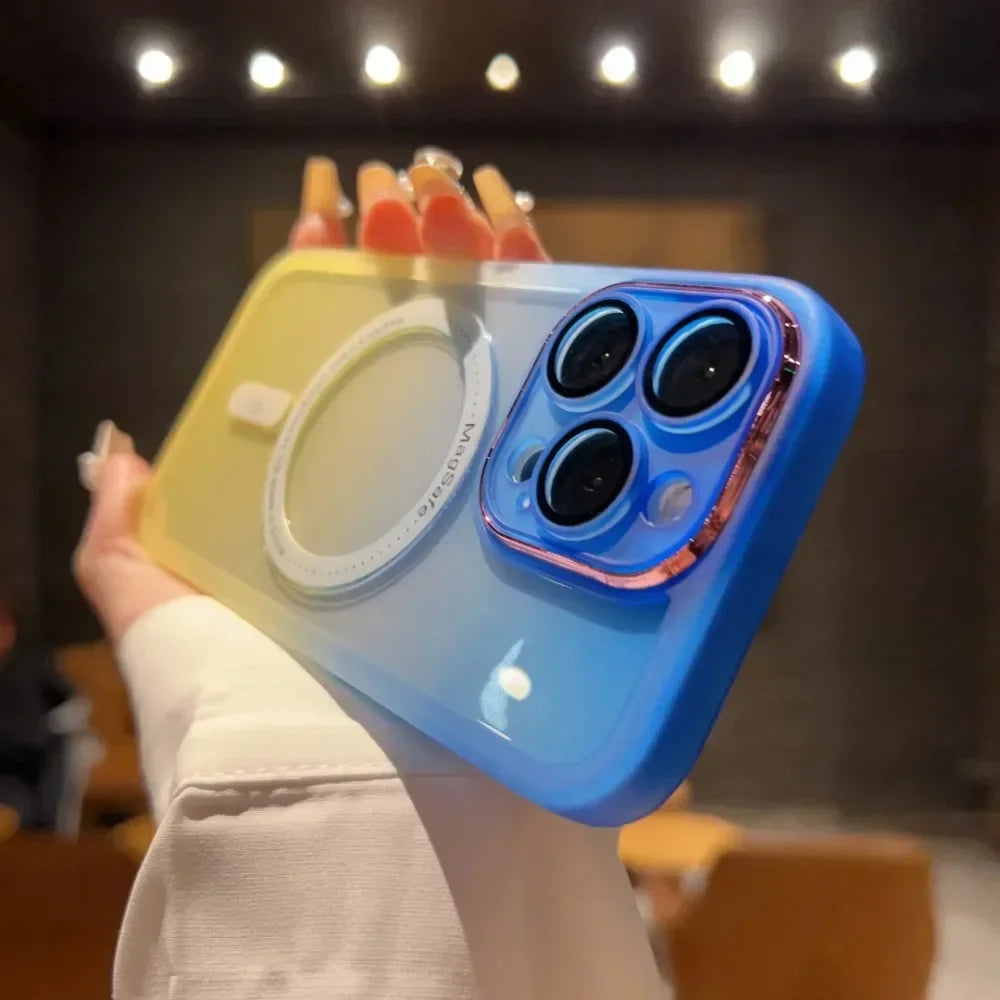 For MagSafe Magnetic Rainbow Phone Case for IPhone 16 15 14 Plus 13 12 11 Pro Max Transparent Cover Discolour Gradient Color