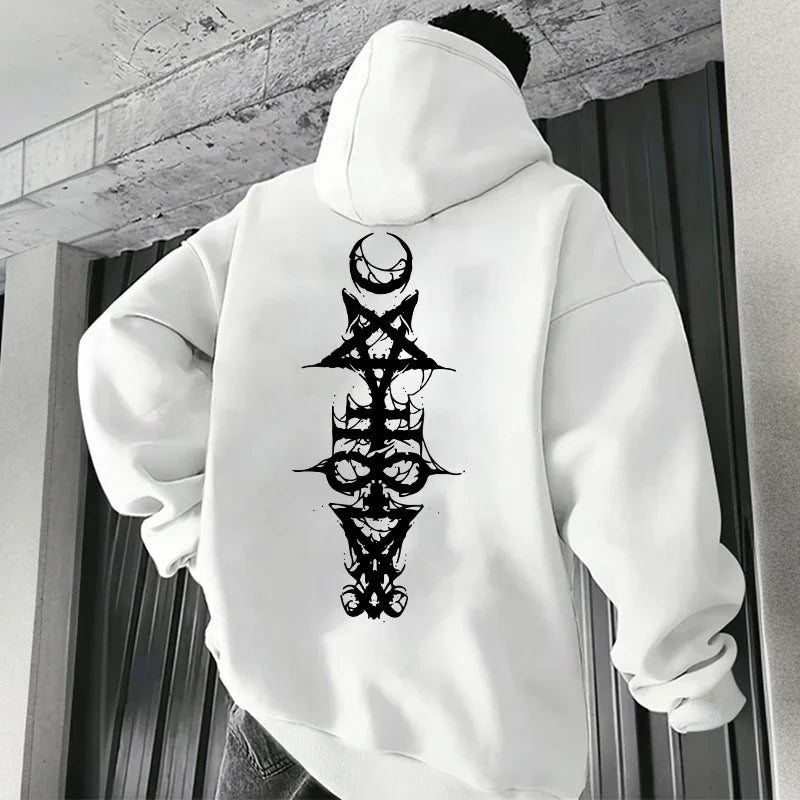 Mens Gothic Hoodie Satanic Symbol Print Street Fashion Warm Pullover Unisex Oversized Sweatshirt Outerwear Autumn Winter Outwear
