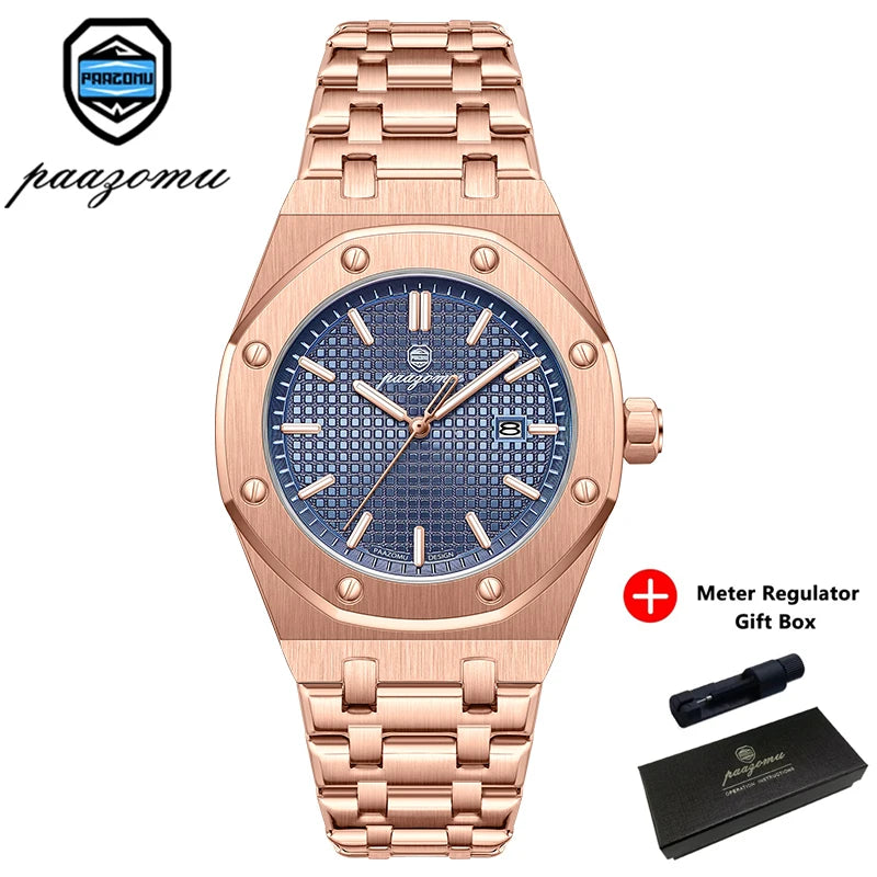 PAAZOMU Luxury Quartz Man Wristwatch Waterproof Luminous Date Men Watches Stainless Steel Men's Watch Male Reloj+Gift Box
