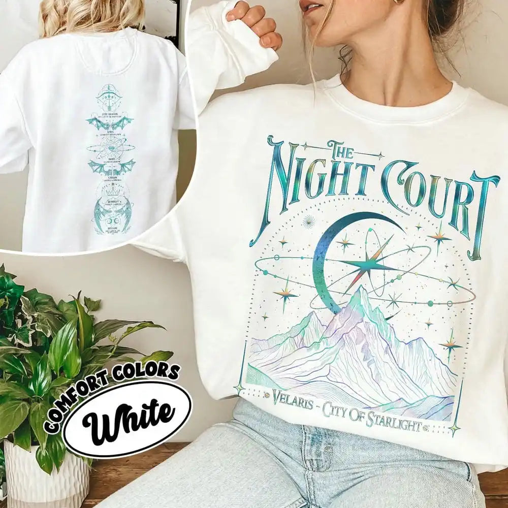 Retro Velaris Acotar The Night Court Two-Sided Crewneck Comfort Fleece Sweatshirt Velaris The Night Court Sweater Y2K Streetwear