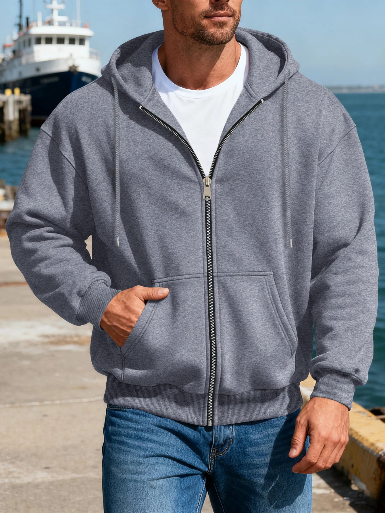 Men's Comfortable Fleece Hooded Sweatshirt Zipper Jacket Sports  Shirt Long Sleeved Sweatshirt Autumn and Winter Hooded Coat