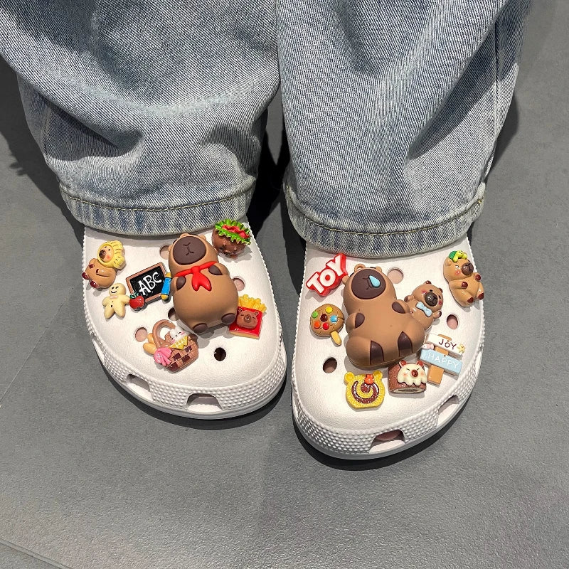 Yummy Food Theme Capybara Shoes Charms Set For Accessories Plastics Decorations Summer Sandals Detachable For Party Gifts