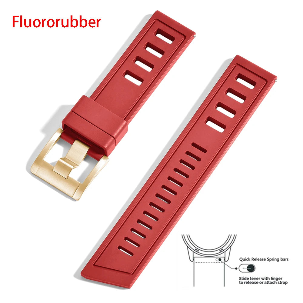 New Design Heavy Duty FKM 20mm 22mm Watch Strap Waterproof Fluororubber Band Quick Release Universal Fit For Diving/Sports Watch