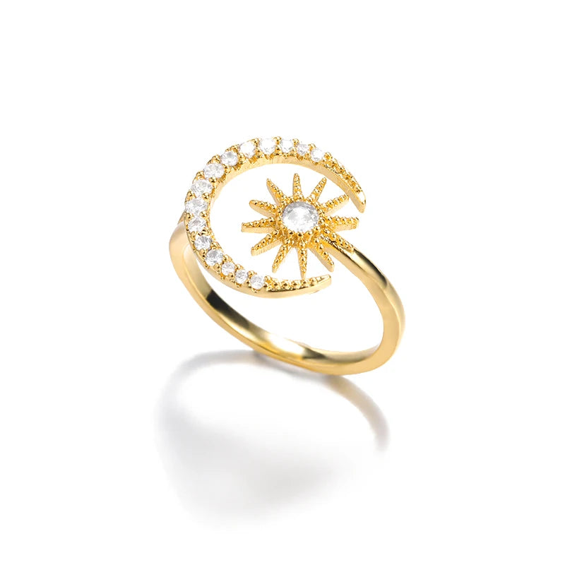 Zircon Double Star Rings For Women Gold Color Stainless Steel Opening Stars Finger Ring Wedding Party Aesthetic Jewelry Gift