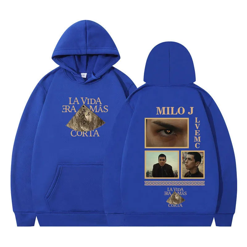 Rapper Milo J La Vida Era Mas Corta Album Graphic Hoodie Men Women Harajuku Pullover Long Sleeves Thick Hip-hop Loose Sweatshirt
