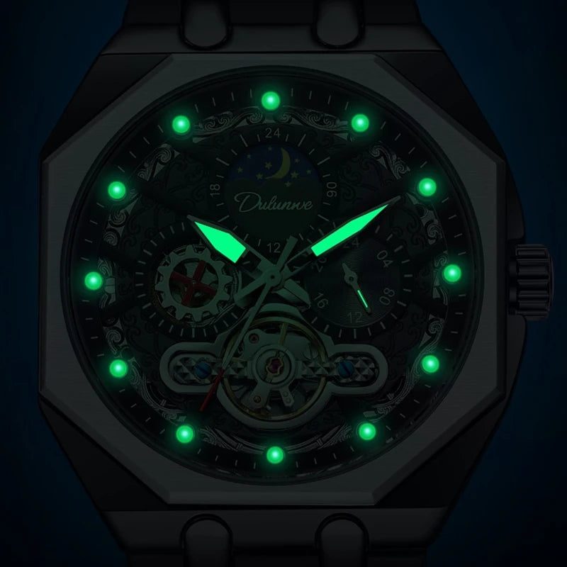 Red Second Hand Tourbillon Mechanical Watch for Men Luminous Hands Business Automatic Mens Watches Top Brand Luxury Steel Strap