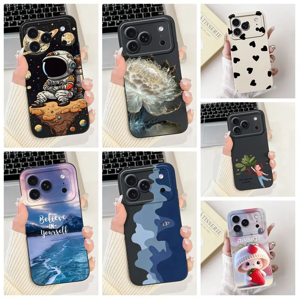 For iPhone 17 Pro Case Silicone Luxury Flowers Cute Kawaii Funny Painted Cover For iP 17 Pro Phone Case A3256 A3522 A3523 A3524