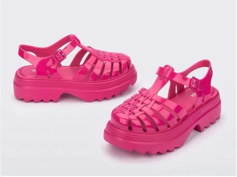 Melissa 2025 Summer Women's Sandals Thick Bottom Jelly Shoes Woven Roman Style Hollow out Design Comfortable PVC Material