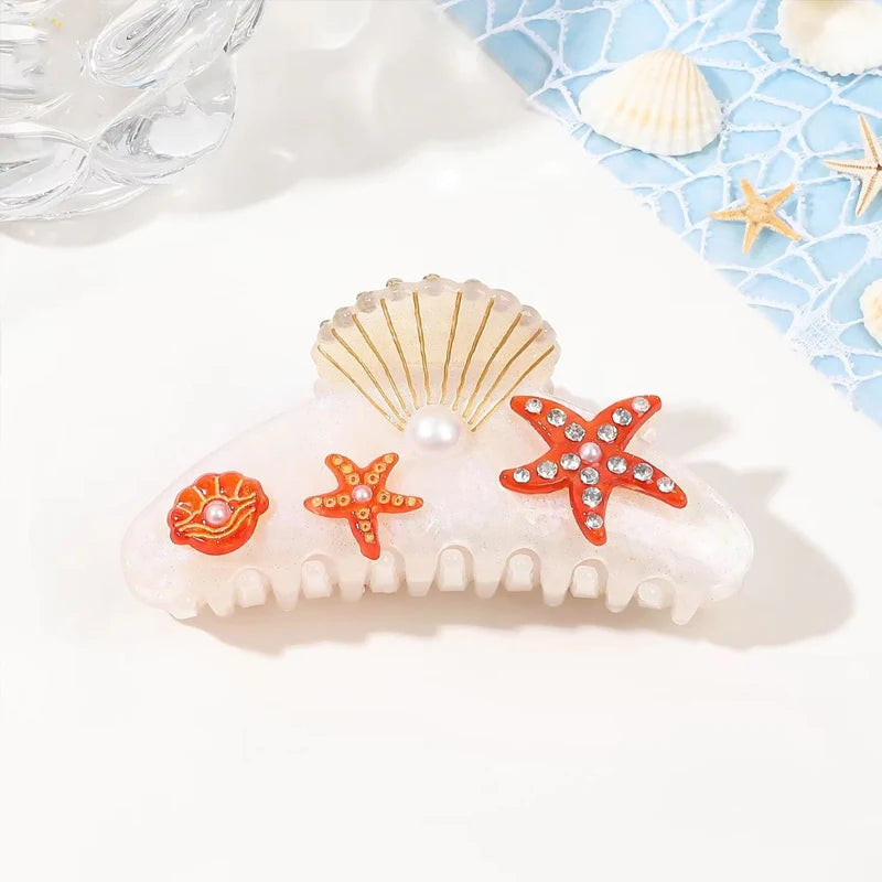1pcs YHJ Starfish Hair Claw for Women Rhinestone Acetate Claw Clip Vacation Jewelry Hair Clip Trendy Claw Clips Hair Accessories