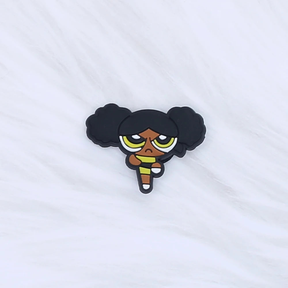 1-9pcs Power Girl Cartoon PVC Shoe Charms DIY Sandals Shoe Buckles Pins Series Shoe Decoration Accessories Friends Gifts