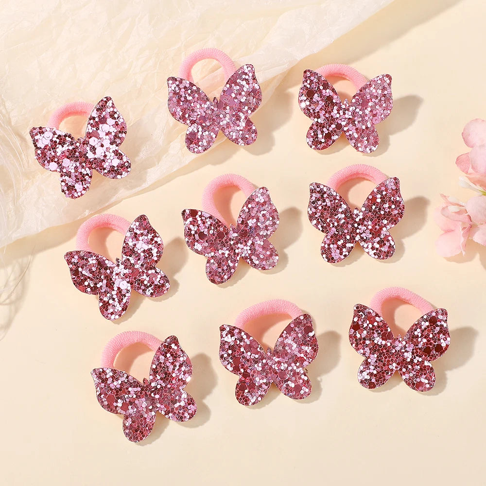 20pcs Glitter Sequin Butterfly Bow Elastic Hair Bands For Kids Girls Hair Ties Cute Hair Accessories Children Headwear gifts