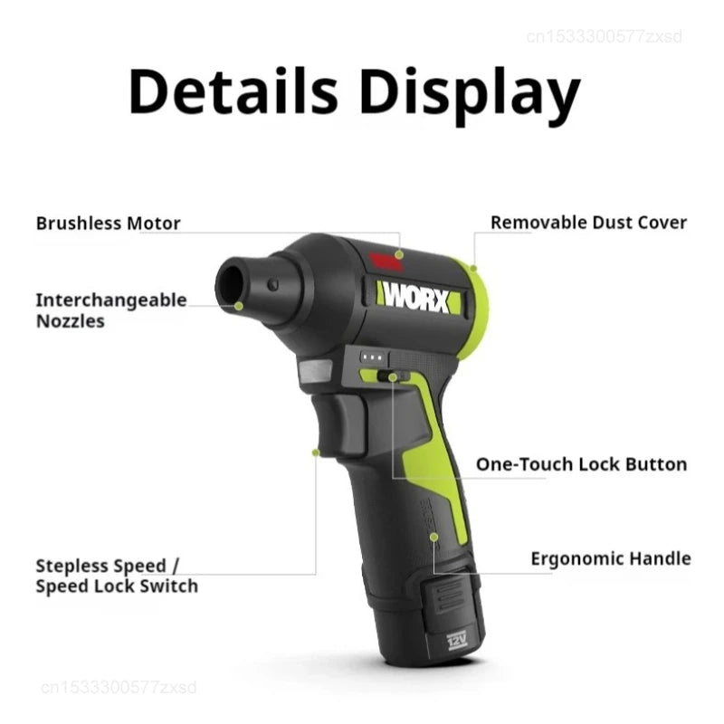 WORX WU094 12V Brushless Cordless Electric Cyclone Duster Blower Turbo Fan Stepless Speed Handheld Jet Fan Dust Blowing Tool