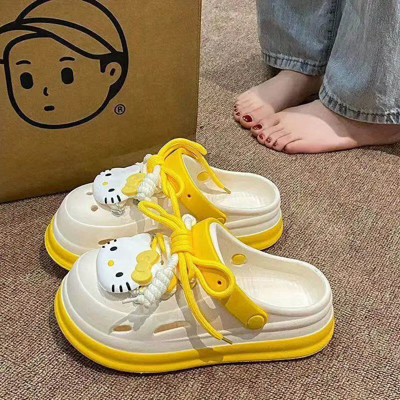 Hello Kitty Printed Clog Shoes Anime Cartoon Printing Accessories Sanrio Breathable Hollow Sandals Lightweight Non Slip Gifts