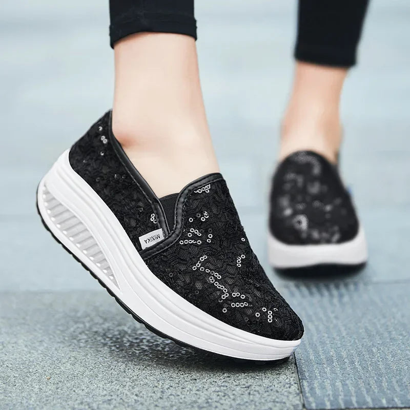 Lace Flats Platform Women Sport Shoes Mesh Breathable Sneakers Summer New Casual Sandals Running Beach Rocking Dance Shoes