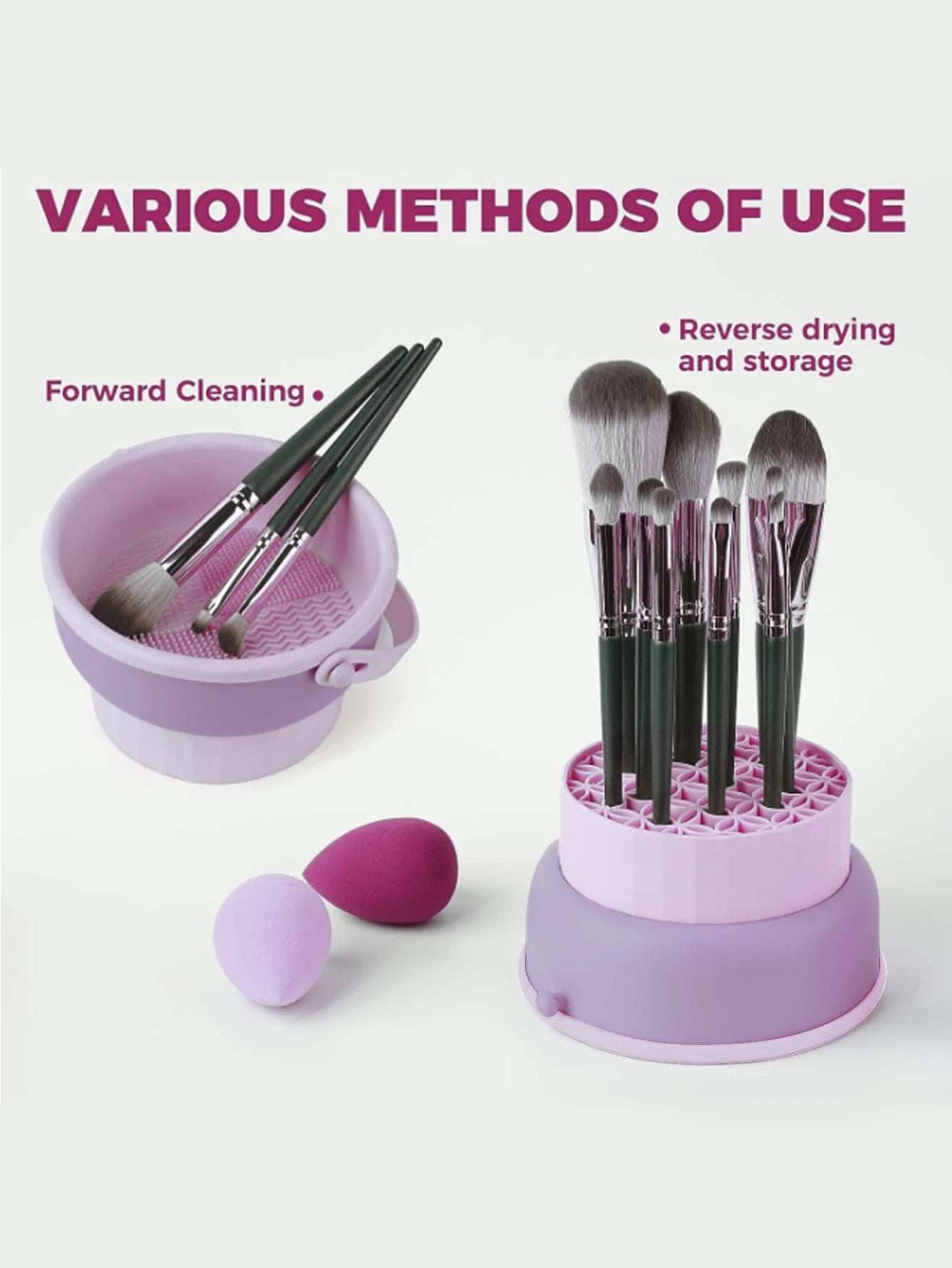 3 in 1 Makeup Brush Cleaner Dryer Organizer Silicone Wash Station & Storage Mat for Cosmetic Brushes Beauty Blender Sponges