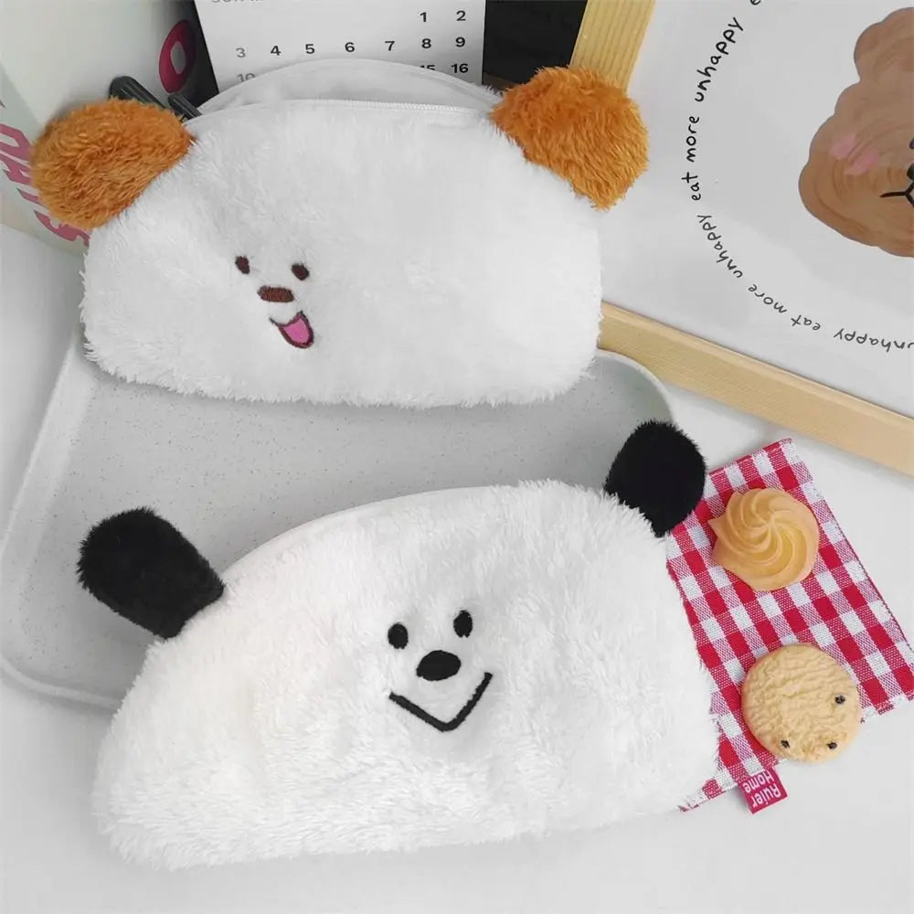 Large Capacity Plush Pencil Case Makeup Bag Cartoon Dog Studnet Pen Bag Stuffed Bag Kawaii Cute Stationery Storage Bag