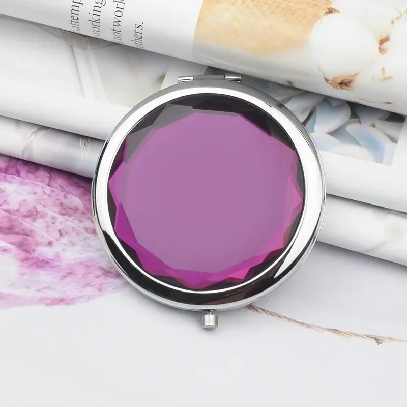 1Pc Folded Compact Mirrors Gold Silver Pocket Mirror Making Up for Personalized Gift Luxury Crystal Makeup Mirror Portable Round