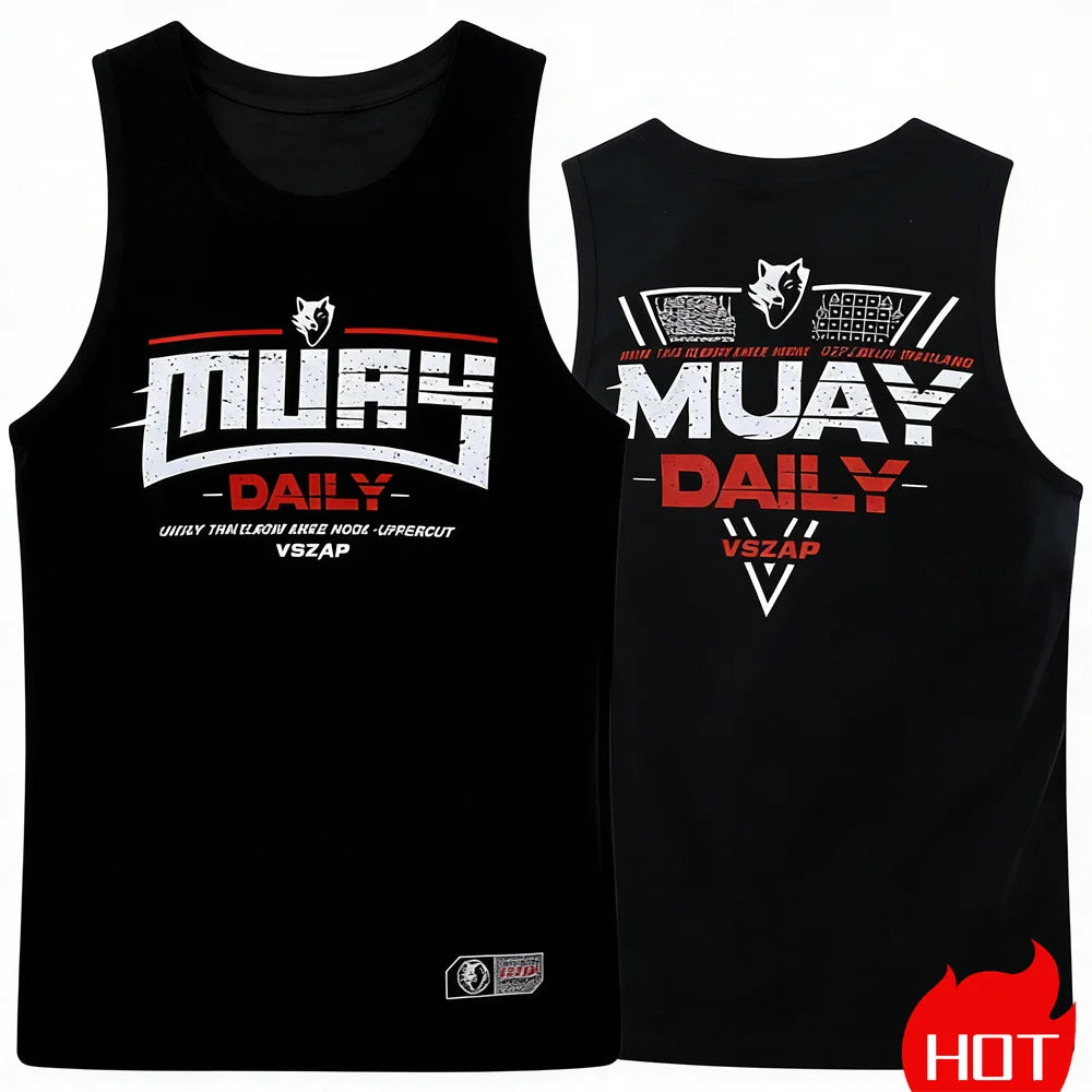 Summer men's sleeveless sports T-shirt Muay Thai training vest Quick drying wrestling vest Muay Thai men's t-shirts and tank top