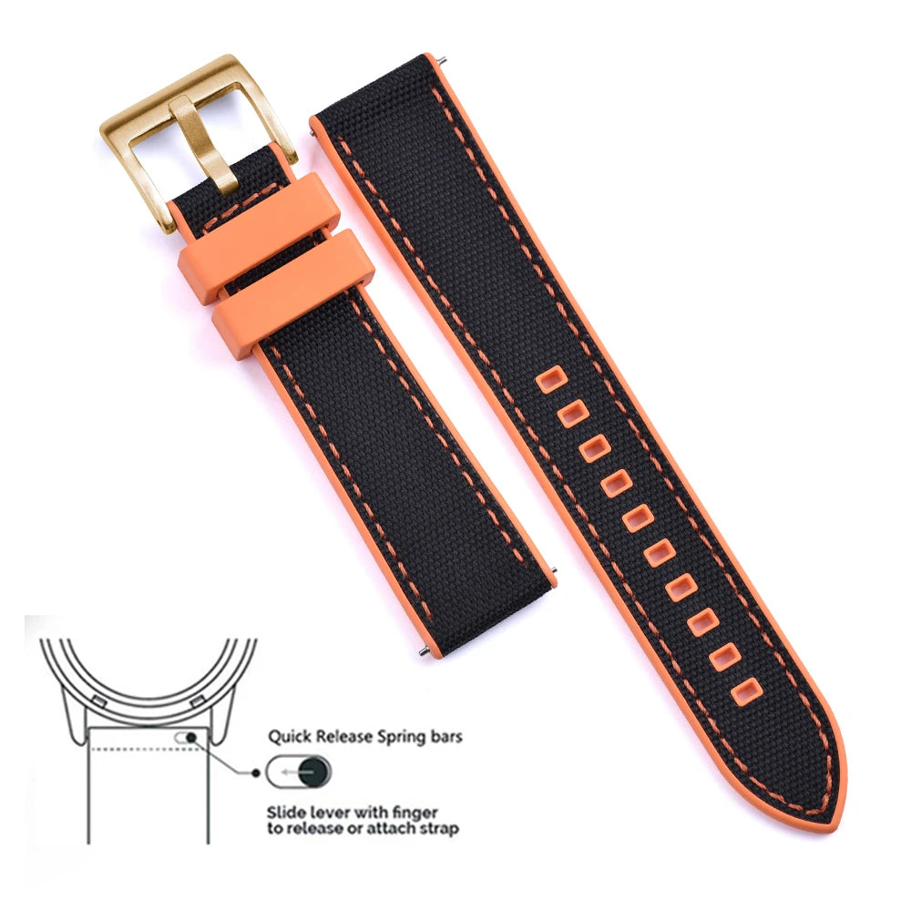 High Quality FKM Canvas Watch Strap 20mm 22mm Hybrid Fluoro Rubber Nylon Watchbands Quick Release For Each Brand Diving Watches