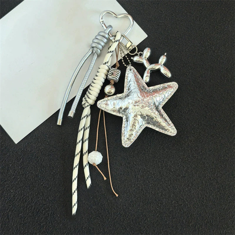 Multicolor Luxury Flat Keychain Bag pu Leather Five-Pointed Star Keychain Mother's Day Valentine's Day High-End Gift