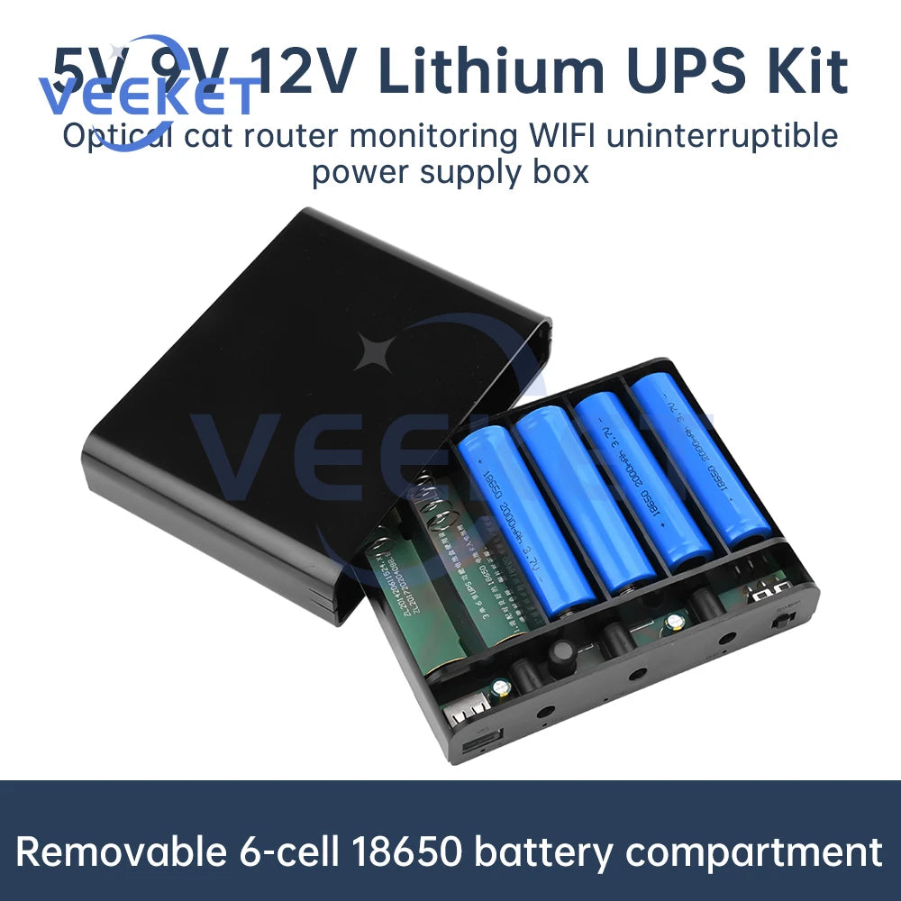 DIY Power Bank 18650 Battery Case UPS Uninterrupted Power Supply Multi Voltage Output Optical Cat Router Charger Box