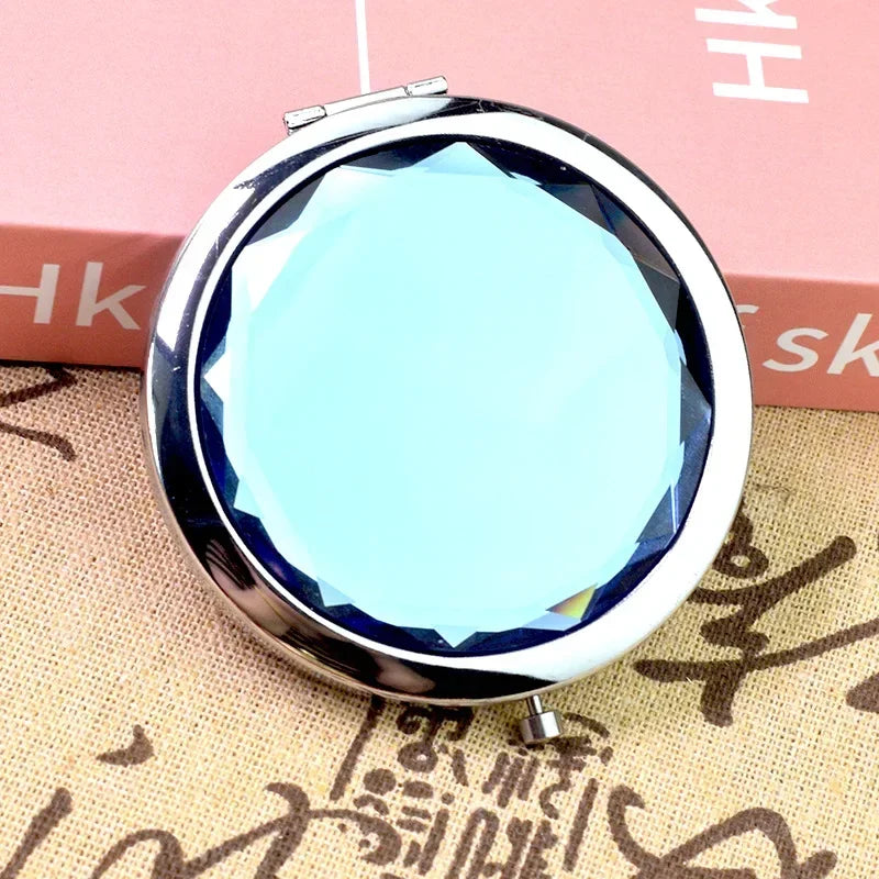 1Pc Folded Compact Mirrors Gold Silver Pocket Mirror Making Up for Personalized Gift Luxury Crystal Makeup Mirror Portable Round