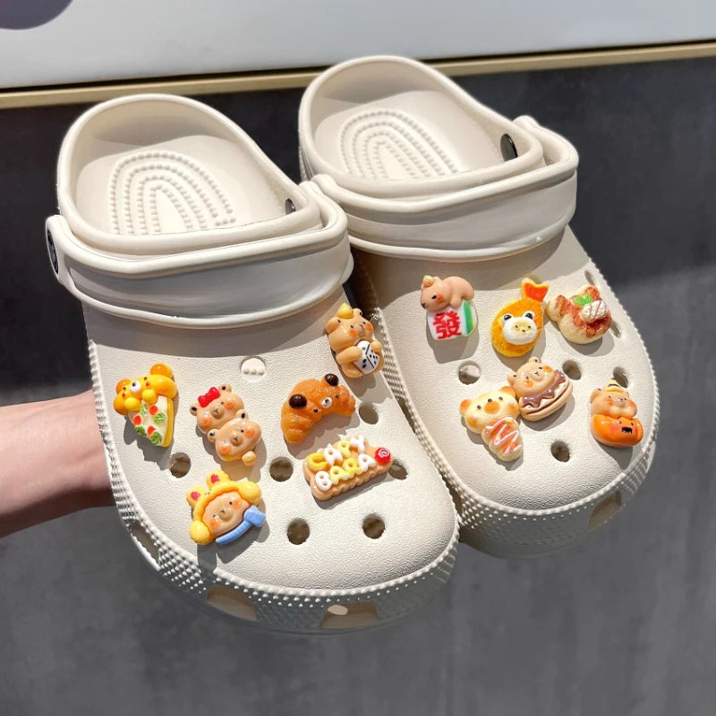 Yummy Food Theme Capybara Shoes Charms Set For Accessories Plastics Decorations Summer Sandals Detachable For Party Gifts