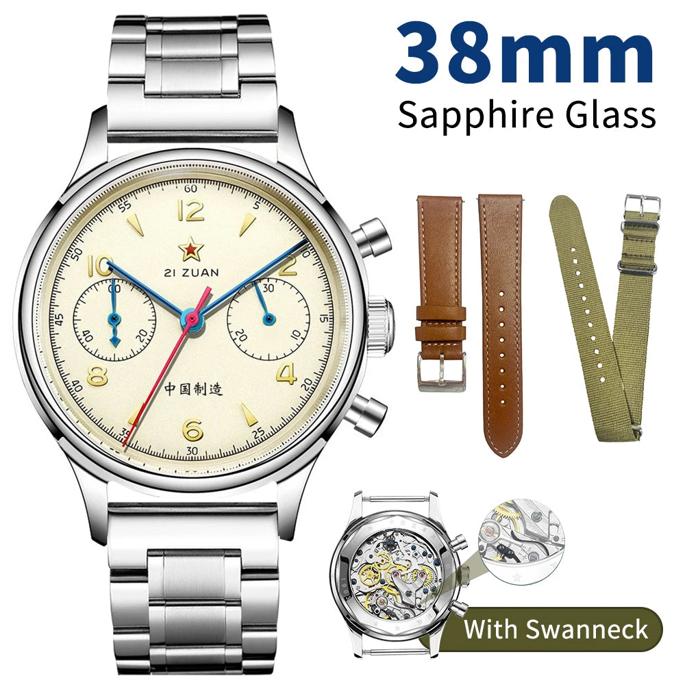 Seakoss Men 1963 Chronograph 38mm 40mm Acrylic Sapphire Glass Luminous Seagull ST1901 Movement Pilot Aviation Mechanical Watches
