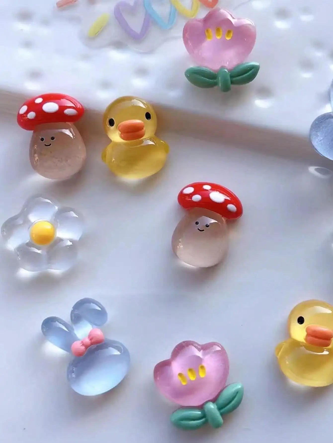 10Pcs Transparent Duck, Rabbit, Mushroom, Flower Shoe Charms Decorations, Suitable for Clogs, Beach Sandals