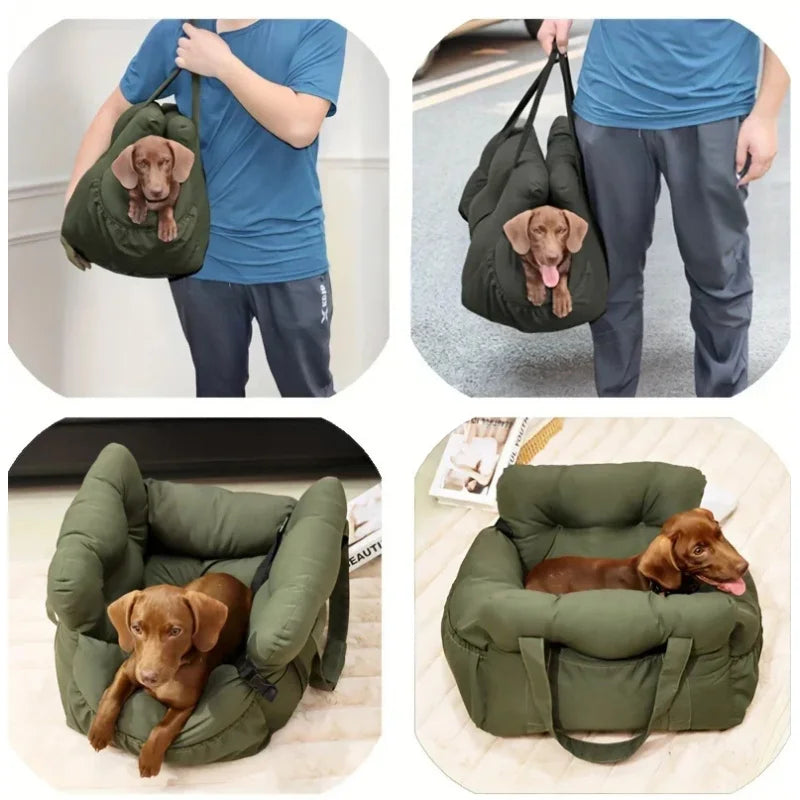Dog Car Seat for Small Dogs Cats Washable Non-Slip Pet Booster Bed with Safety Belt Car Travel Accessories