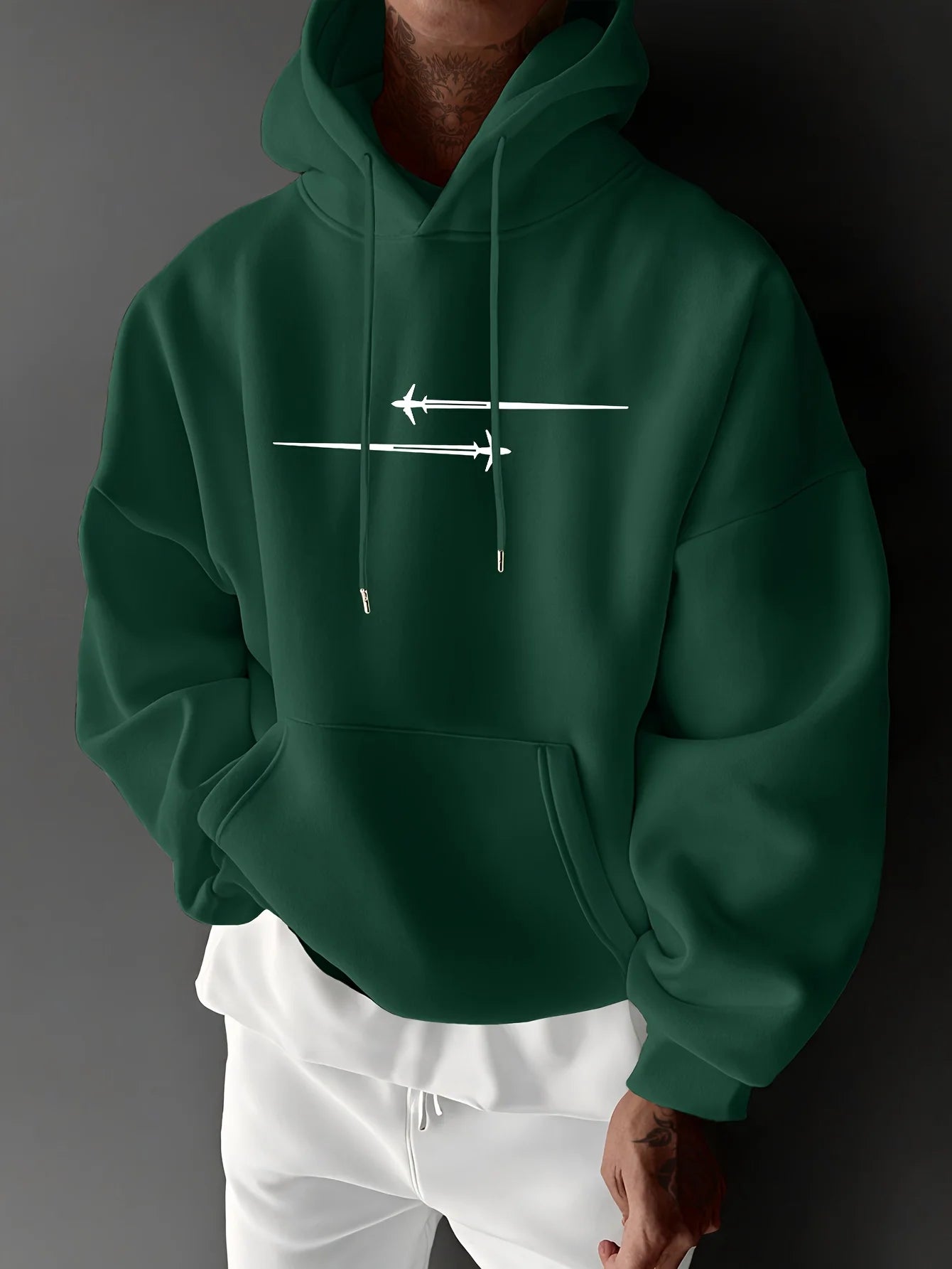 Men's top men's long sleeved round neck loose plus size autumn and winter hooded sweatshirt T-shirt top