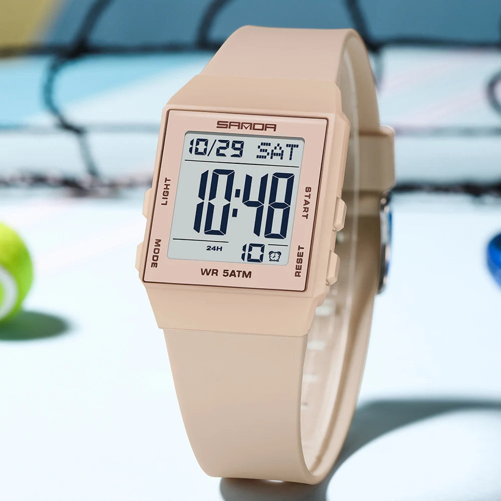 SANDA Woman Fashion Watches Fashion Sports Watch Silicone Strap 3ATM Waterproof Time Display Women's LED Digital Watch Gift