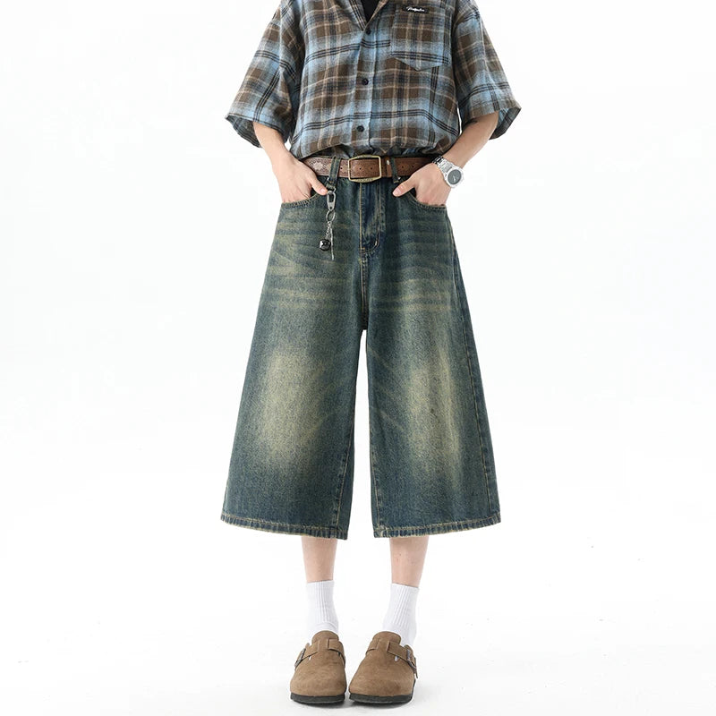 Multi-pockets Cargo Pants Summer Short Jeans Breeches Hip Hop Streetwear Baggy Denim Shorts Casual Wide-leg Capris Pants 5XL-M