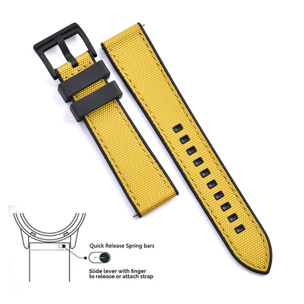 High Quality FKM Canvas Watch Strap 20mm 22mm Hybrid Fluoro Rubber Nylon Watchbands Quick Release For Each Brand Diving Watches