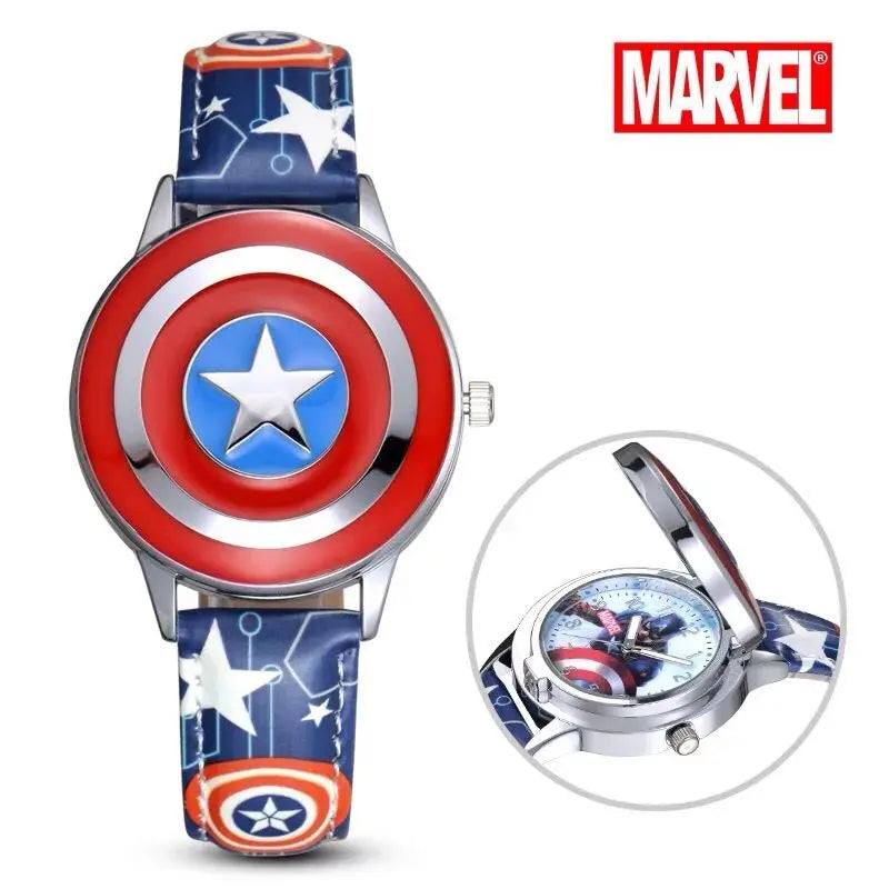 Marvel spiderman Kids watch Captain America ironman children's watches Leather Quartz Flip Metal Case Watches Boys Clock gifts