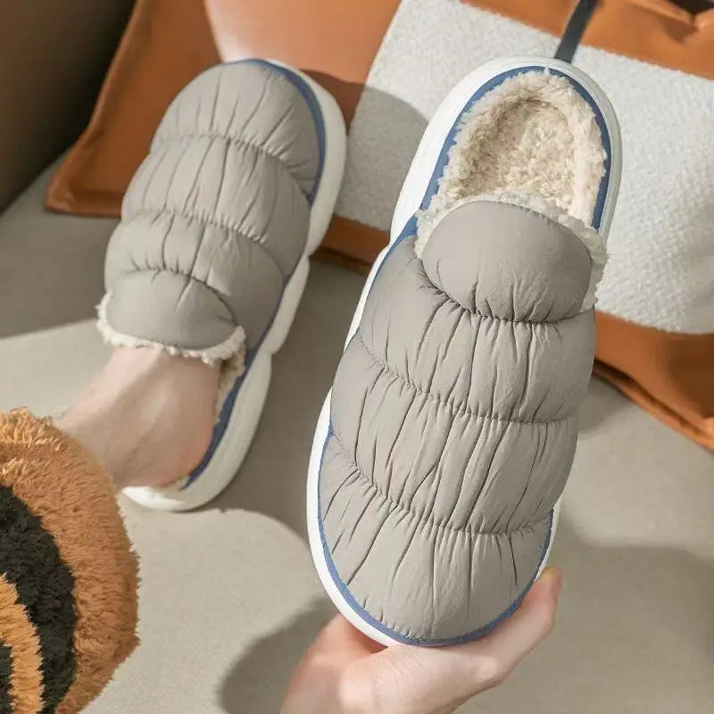 Hot New Fashion Big Size 48 49 Winter Waterproof Men Warm Slippers Women Couples Plush Slides Home Non-Slip Shoes Outdoor Flats