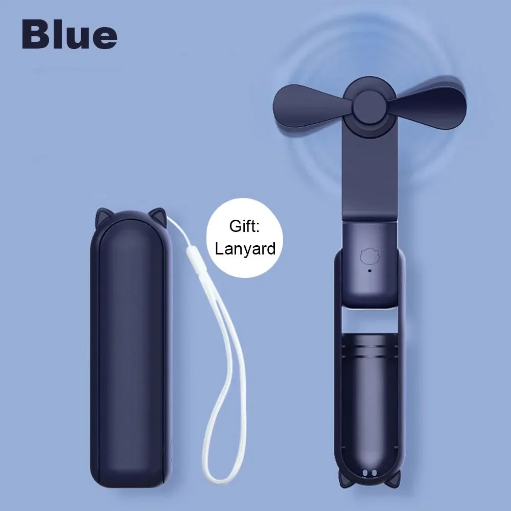 Portable Mini Handheld Fan Small Pocket Fan USB Rechargeable Battery Fan Folding Cooling Hand Fan Mini USB Fan with Power Bank