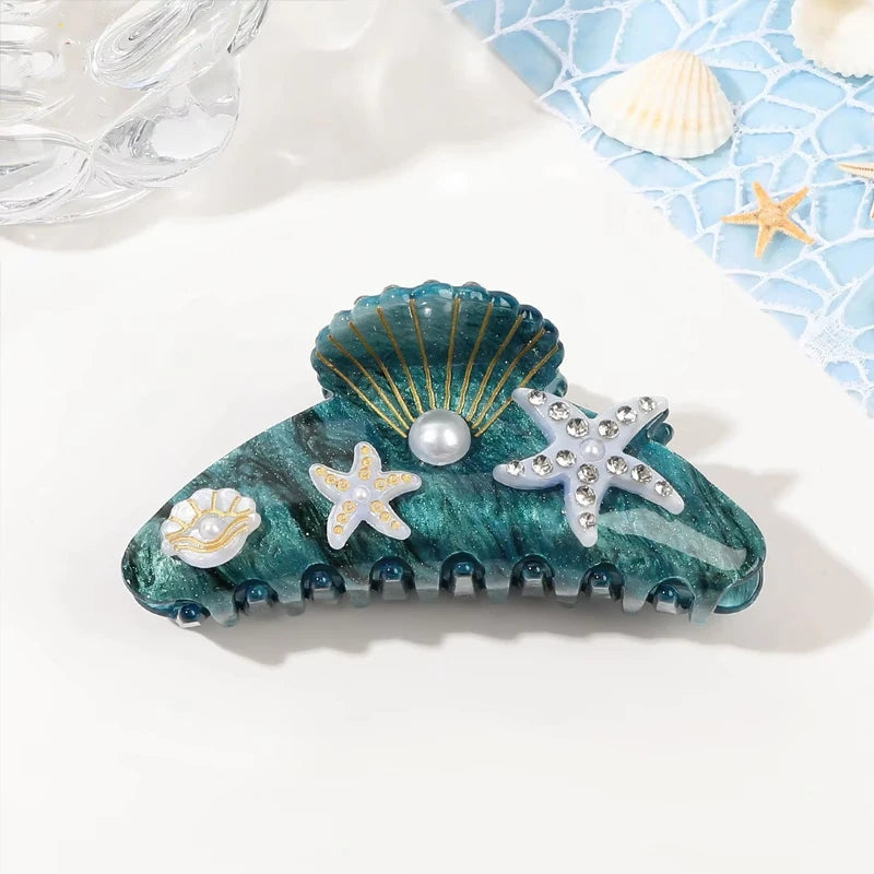 1pcs YHJ Starfish Hair Claw for Women Rhinestone Acetate Claw Clip Vacation Jewelry Hair Clip Trendy Claw Clips Hair Accessories
