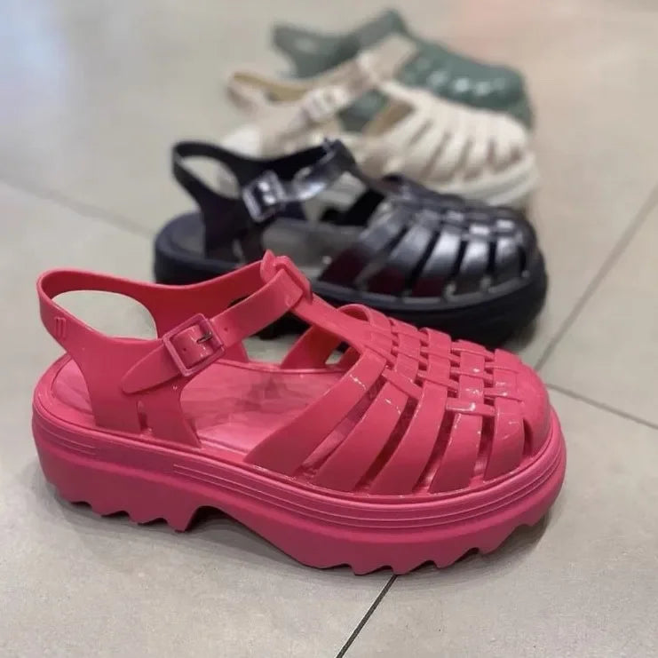 Melissa 2025 Summer Women's Sandals Thick Bottom Jelly Shoes Woven Roman Style Hollow out Design Comfortable PVC Material