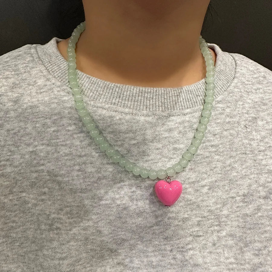 Aesthetic Jewelry Colorful Beaded Heart Pendant Necklace for Women Girls Y2K Trendy Charms Choker Neck Accessories Gift
