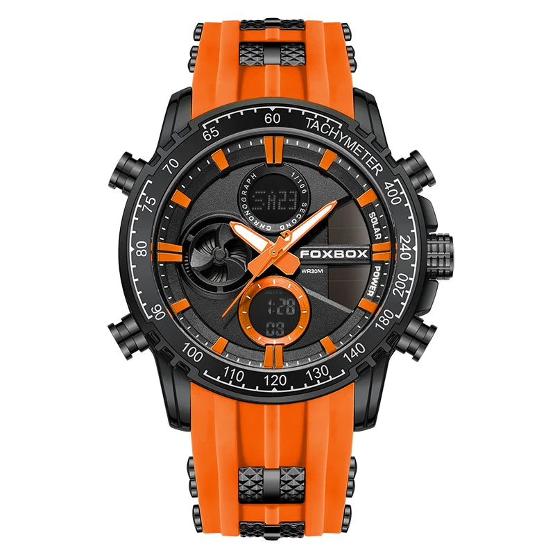 FOXBOX Outdoor Electronic Watch Fashion Casual Sports Silicone Dual Time Displsy Men's Watches 5Bar Waterproof Alarm Chronograph