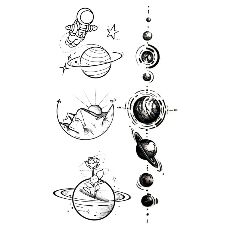 Tattoo Sticker Sun Moon Planet Temporary Waterproof  Flash Makeup Hand Arm Neck Fake Fake Body Art for Men Women