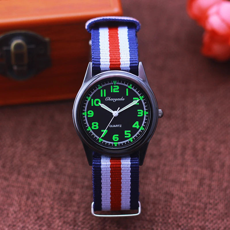 Chaoyada Woman Man Color Stripe Canvas Strap Wrist Watches Children Child Boys Girls Students Fluorescent Digital Test Watches