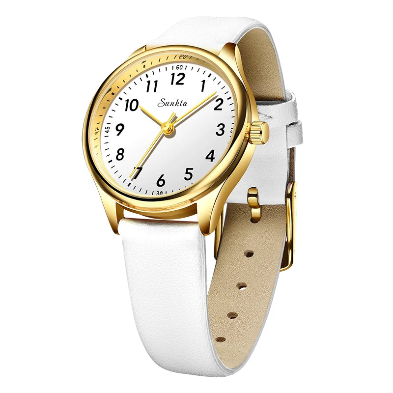 SUNKTA new fashion luxury women's quartz watches elegant leather Watches for Women waterproof simple ladies watches reloj+BOX