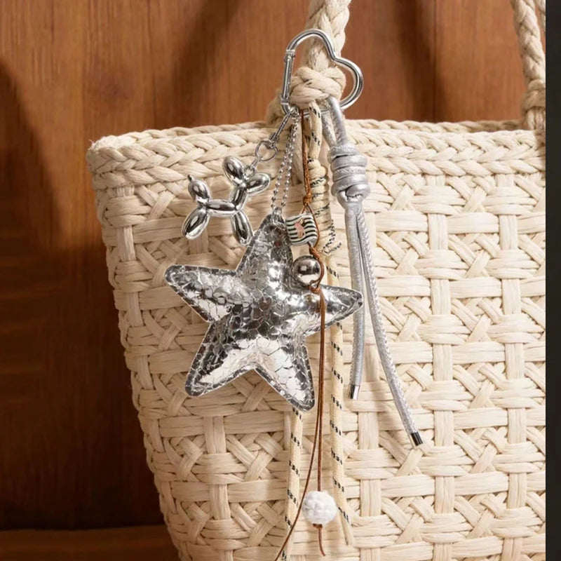 Multicolor Luxury Flat Keychain Bag pu Leather Five-Pointed Star Keychain Mother's Day Valentine's Day High-End Gift