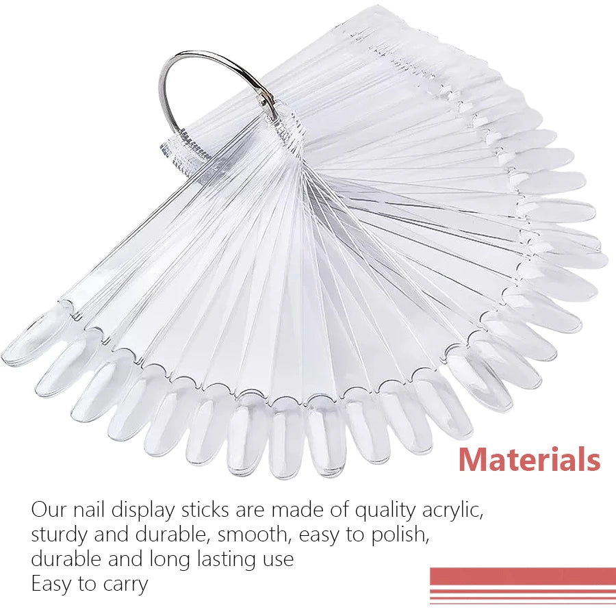 50Pcs Oval Fan-Shaped Swatch Sticks with round Tips for Nail Art Gel Polish Display And Organization