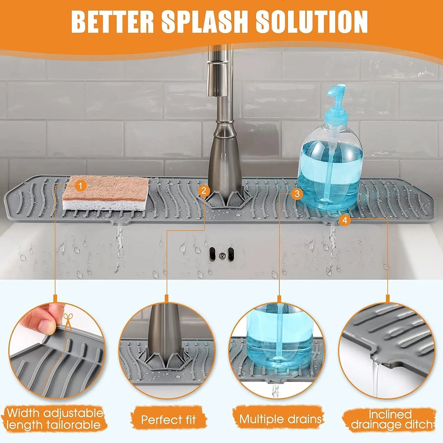 24.01/29.92 Inch Kitchen Long Silicone Sink Faucet Mat Splash Guard for Absorbent Sink Countertop Protectors Mat Kitchen Gadgets