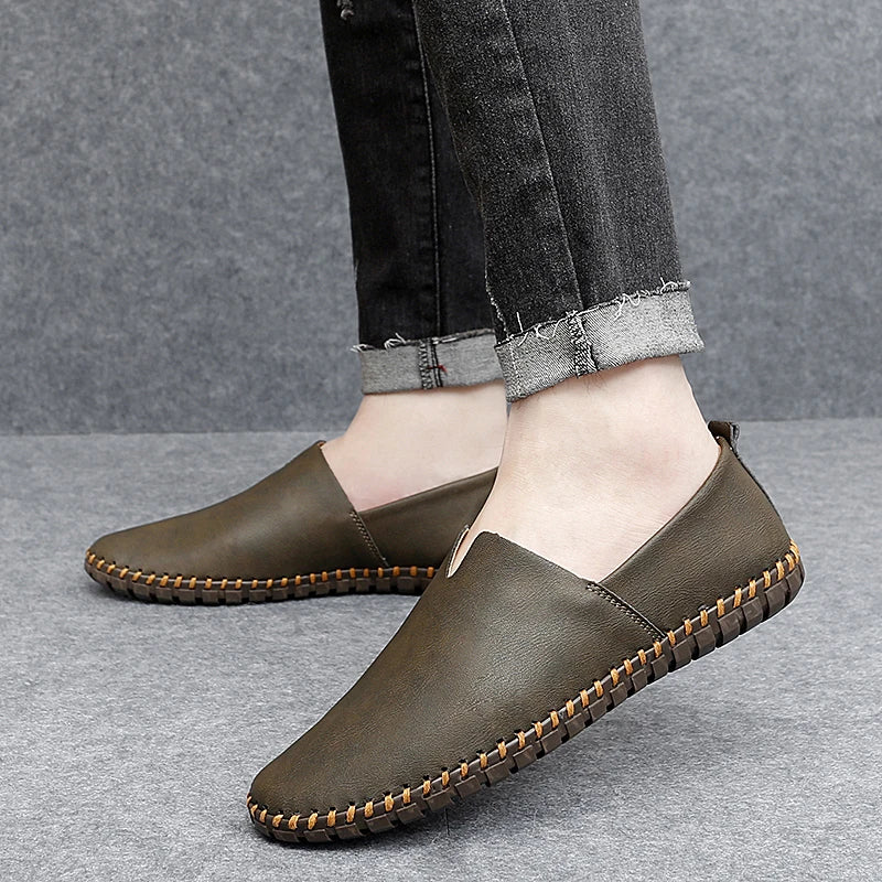 Jumpmore New style casual handmade moccasins Leather loafers Men Driving Shoes Size 39-48